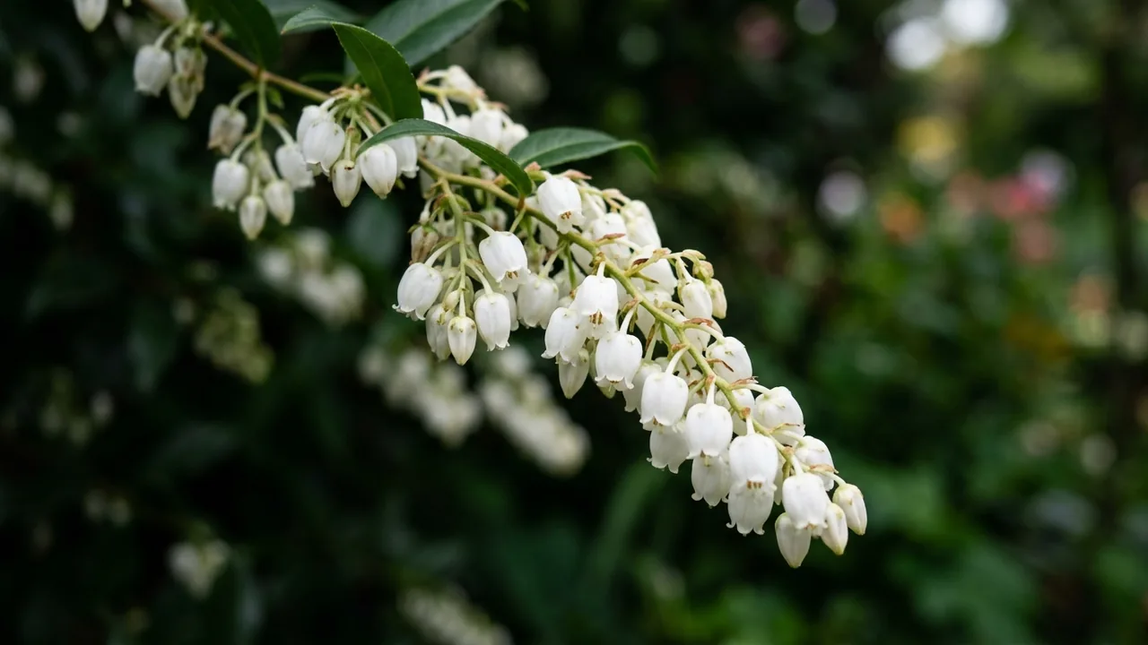Drooping Leucothoe (Leucothoe fontanesiana) - white flowers, illustrated plant card