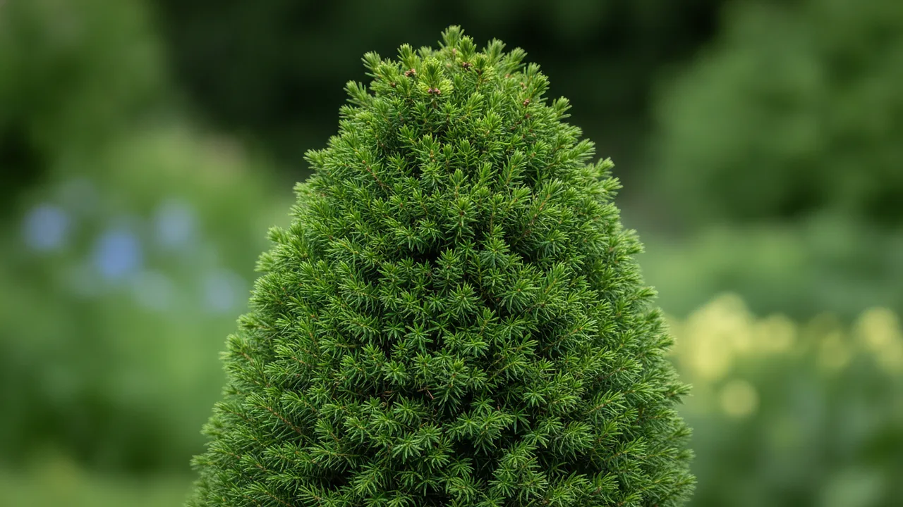 Dwarf Alberta Spruce (Picea glauca 'Conica') - foliage plant, illustrated plant card