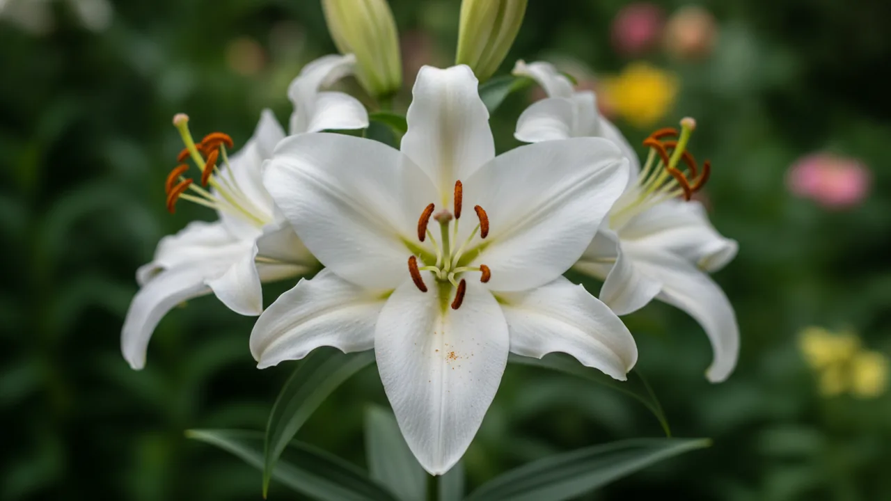 Easter Lily (Lilium longiflorum) - white flowers, illustrated plant card