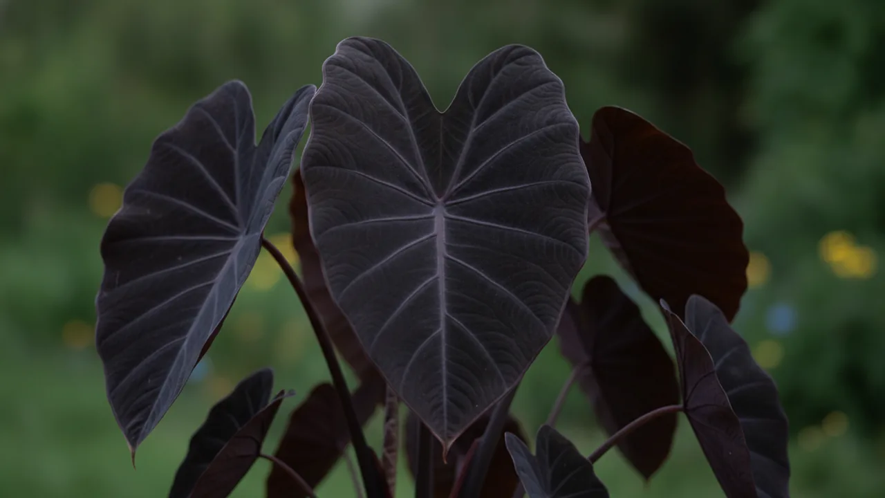 Black Magic (Colocasia esculenta 'Black Magic') - foliage plant, illustrated plant card