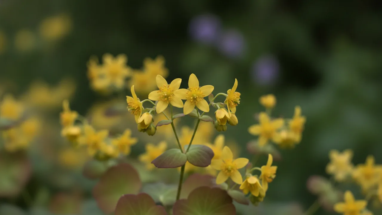 Barrenwort (Epimedium) - yellow flowers, illustrated plant card