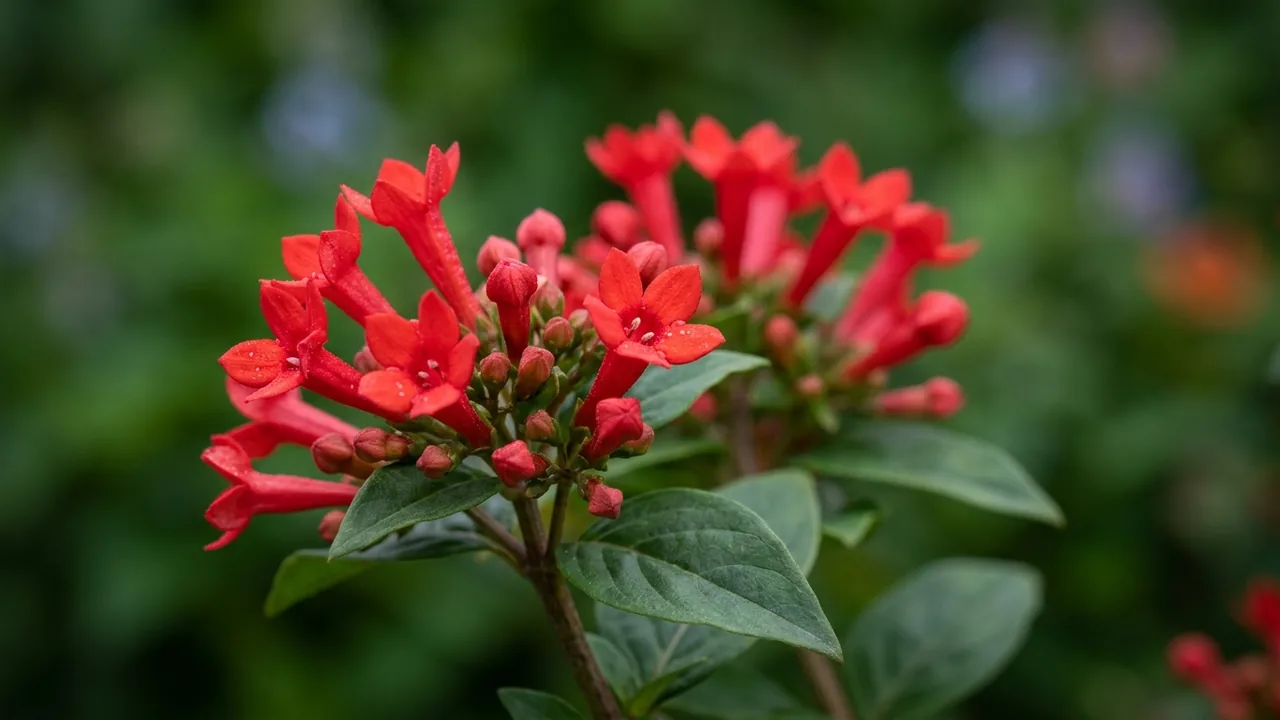 Estrellita Scarlet Firecracker Bush (Bouvardia 'Wnbvesred24') - red flowers, illustrated plant card