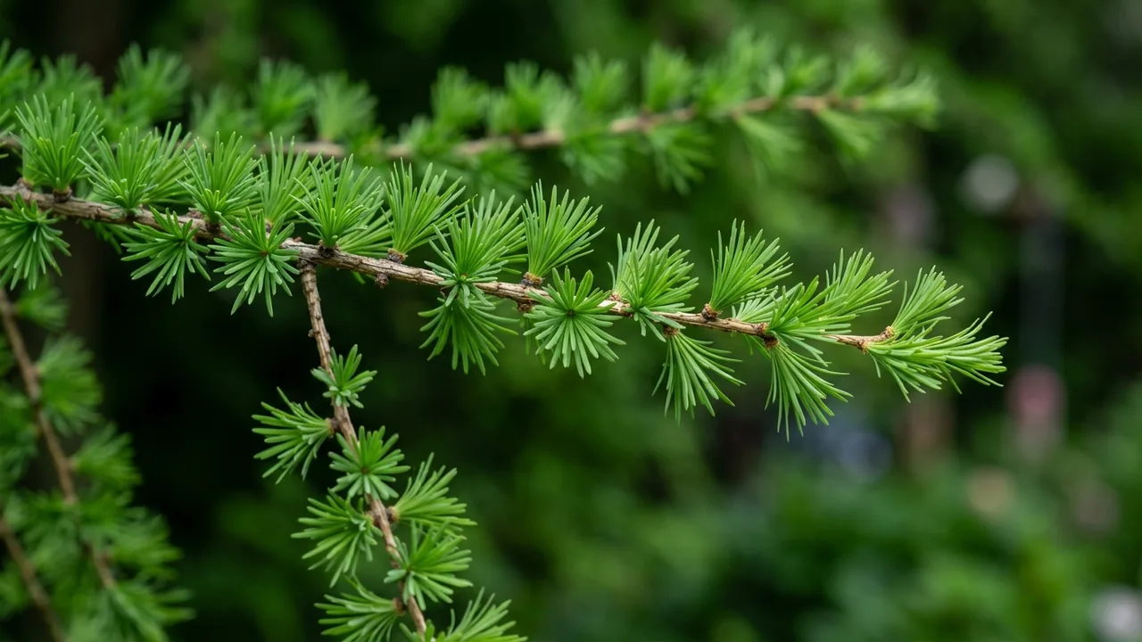 European Larch (Larix decidua) - foliage plant, illustrated plant card