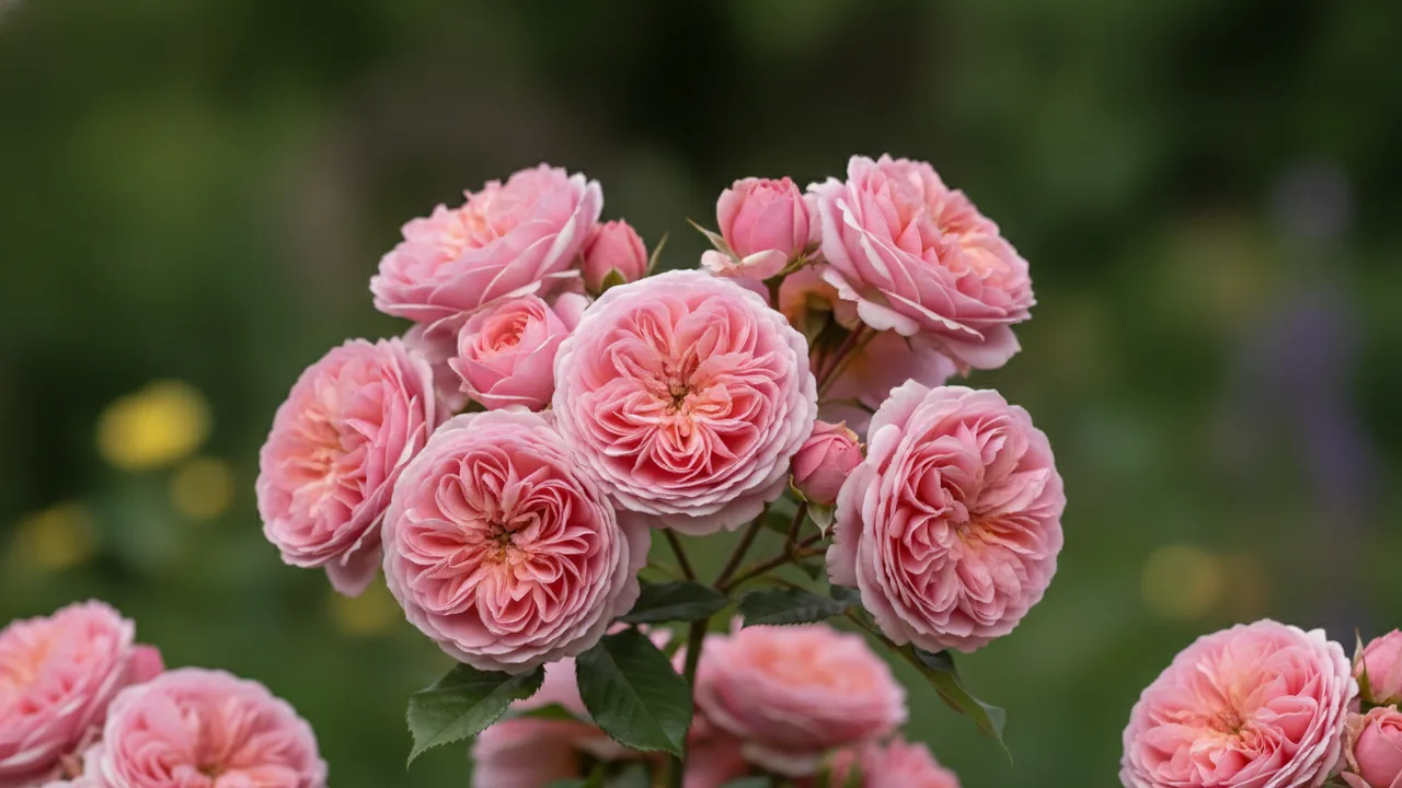 Eustacia Vye (Rosa 'Ausegdon') - pink flowers, illustrated plant card
