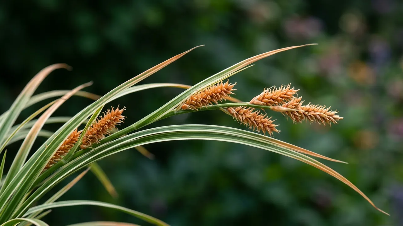 Everglow Sedge (Carex morrowii 'Everglow') - foliage plant, illustrated plant card