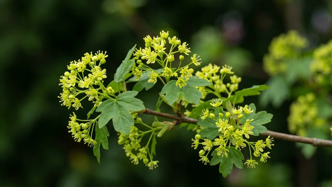 Field Maple (Acer campestre) - flowers, illustrated plant card