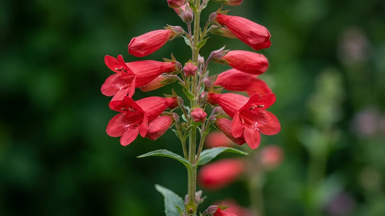 Firecracker Penstemon (Penstemon eatonii) - red flowers, illustrated plant card