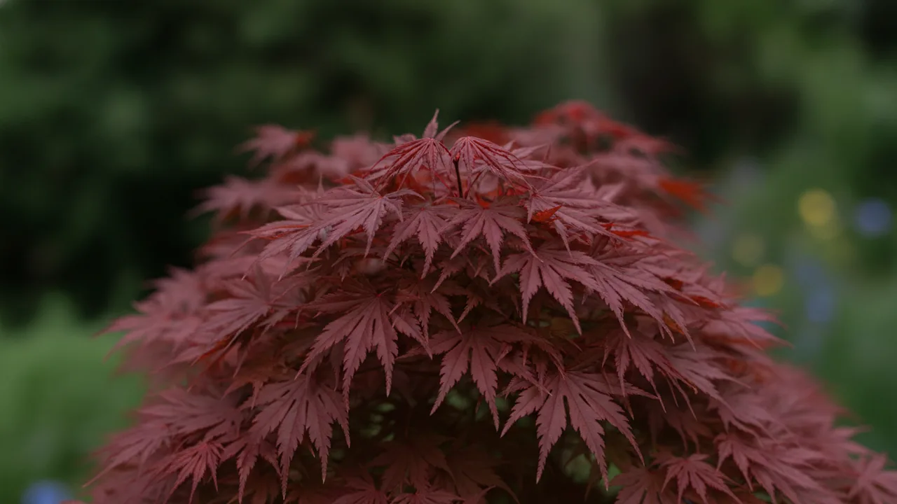 Fireglow (Acer palmatum 'Fireglow') - foliage plant, illustrated plant card