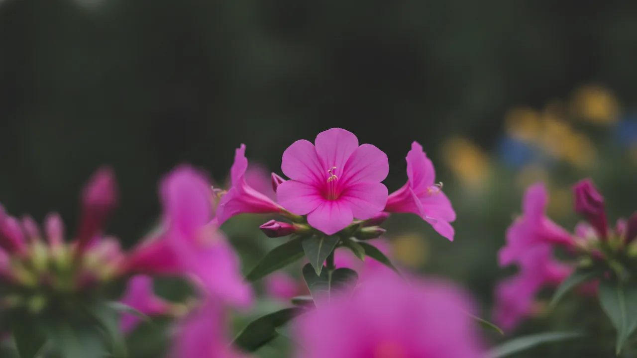 Magenta Four O'Clock (Mirabilis jalapa) - purple flowers, illustrated plant card