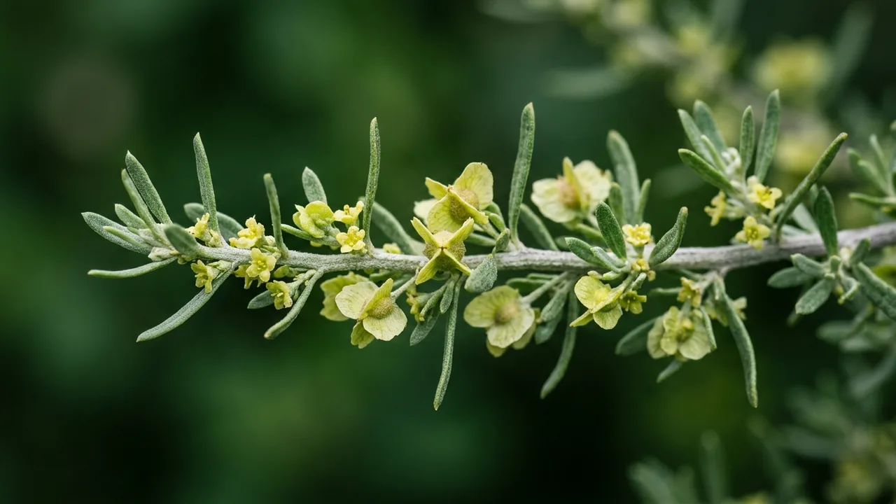 Fourwing Saltbush (Atriplex canescens) - yellow flowers, illustrated plant card