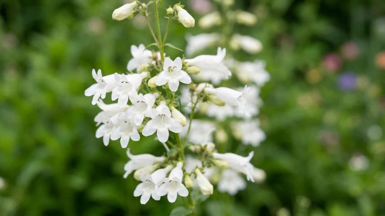 Foxglove Beardtongue (Penstemon digitalis) - white flowers, illustrated plant card