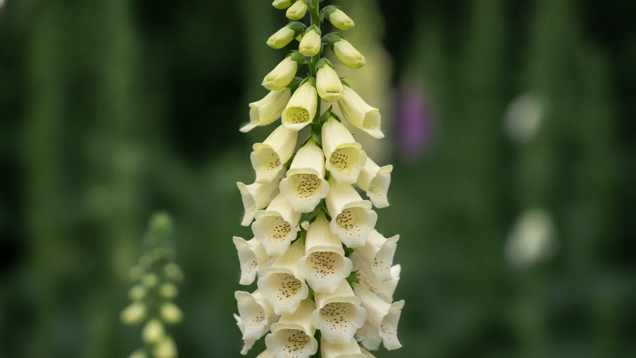 Camelot Cream (Digitalis purpurea 'Camelot Cream') - yellow flowers, illustrated plant card