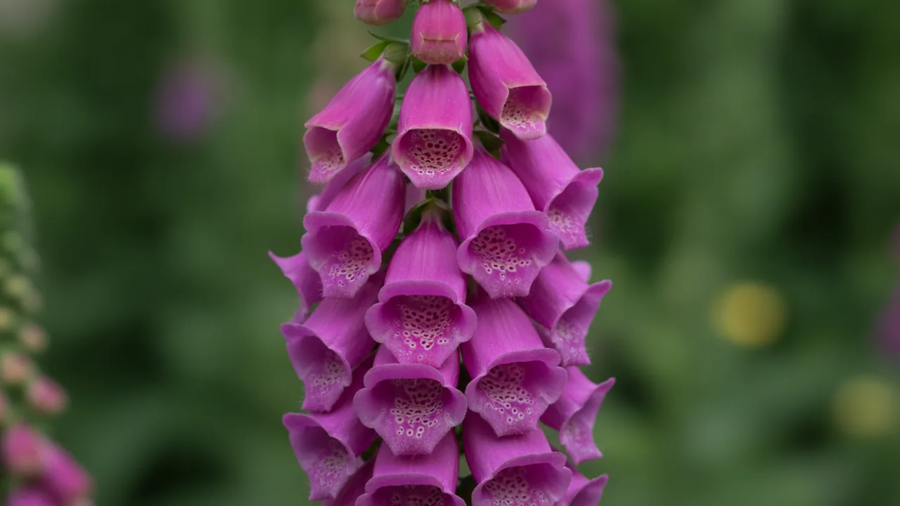 Camelot Rose (Digitalis purpurea 'Camelot Rose') - pink flowers, illustrated plant card