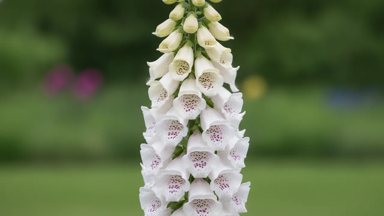 Camelot White (Digitalis purpurea 'Camelot White') - white flowers, illustrated plant card