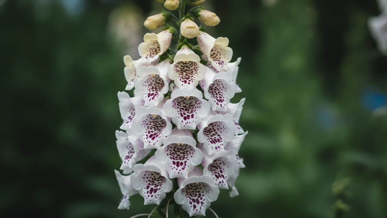 Pam's Choice (Digitalis purpurea 'Pam's Choice') - white flowers, illustrated plant card
