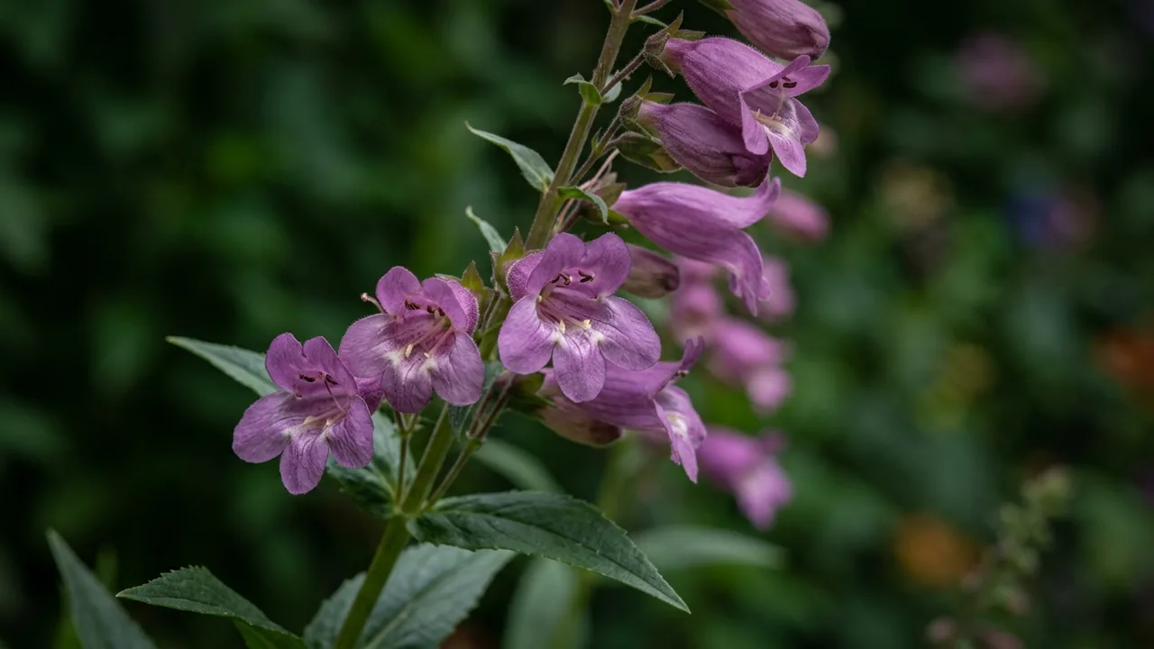 Foxglove Penstemon (Penstemon cobaea) - purple flowers, illustrated plant card