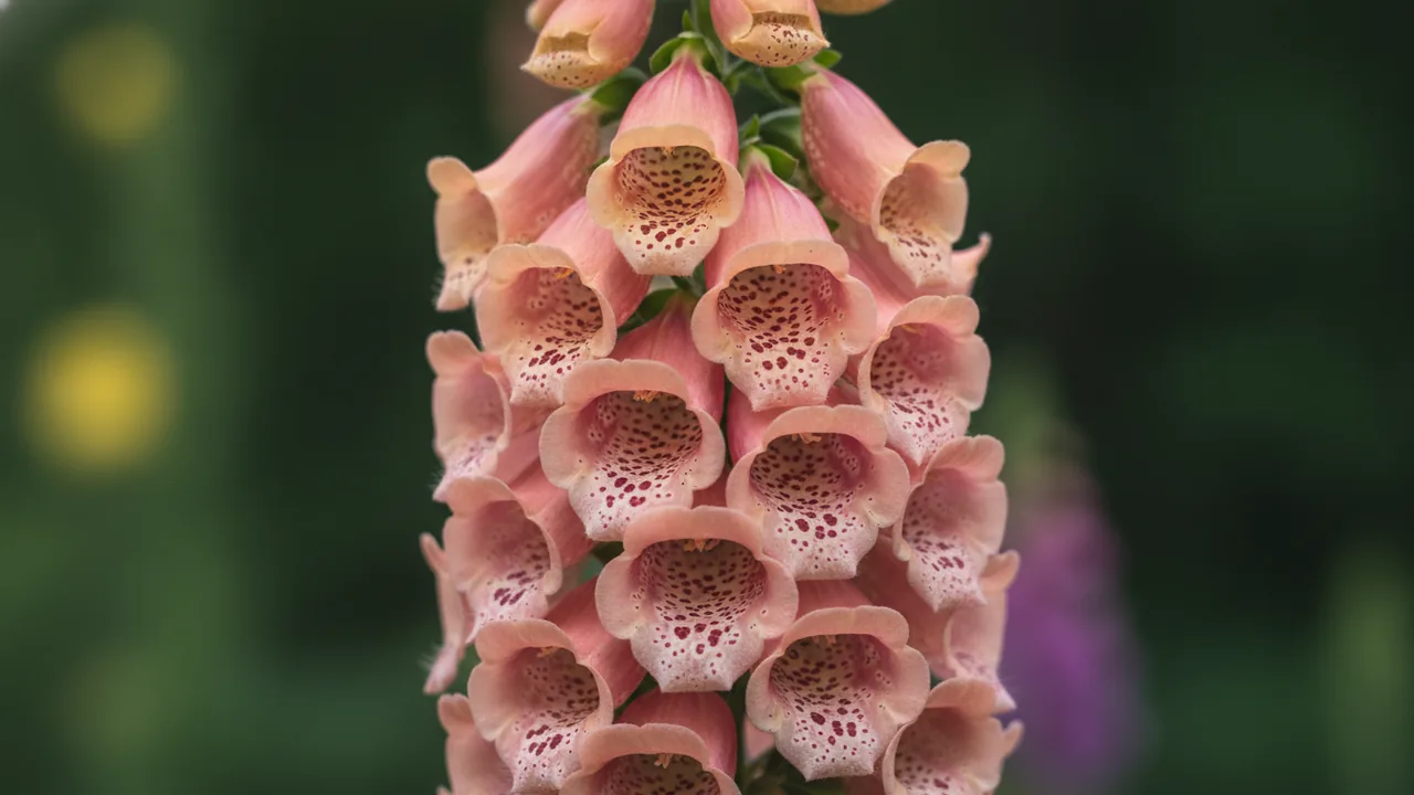 Sutton's Apricot (Digitalis purpurea 'Sutton's Apricot') - pink flowers, illustrated plant card