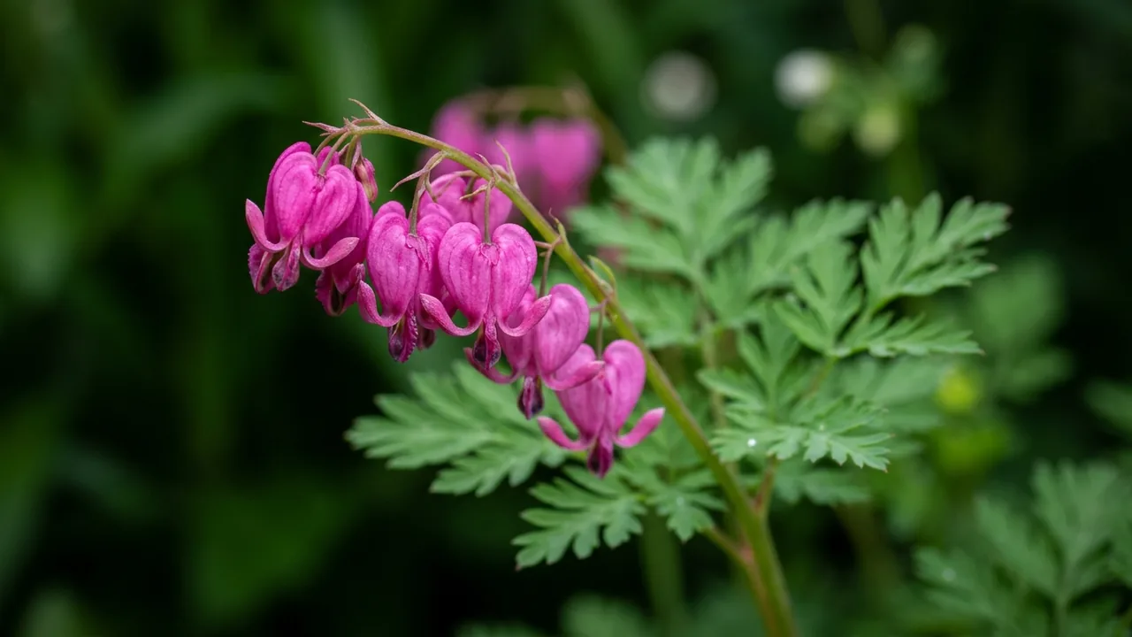 Fringed Bleeding Heart (Dicentra eximia) - pink flowers, illustrated plant card