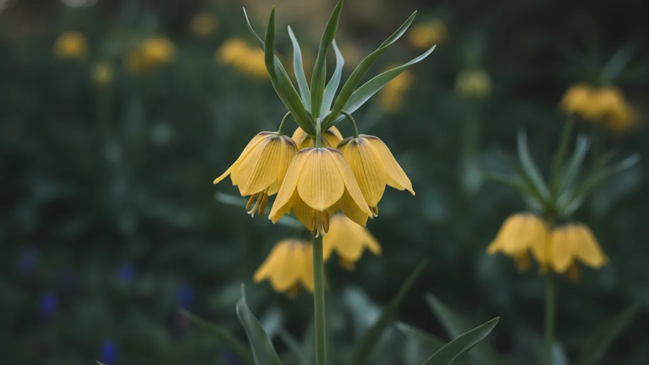 Crown Imperial Lutea (Fritillaria imperialis 'Lutea') - yellow flowers, illustrated plant card