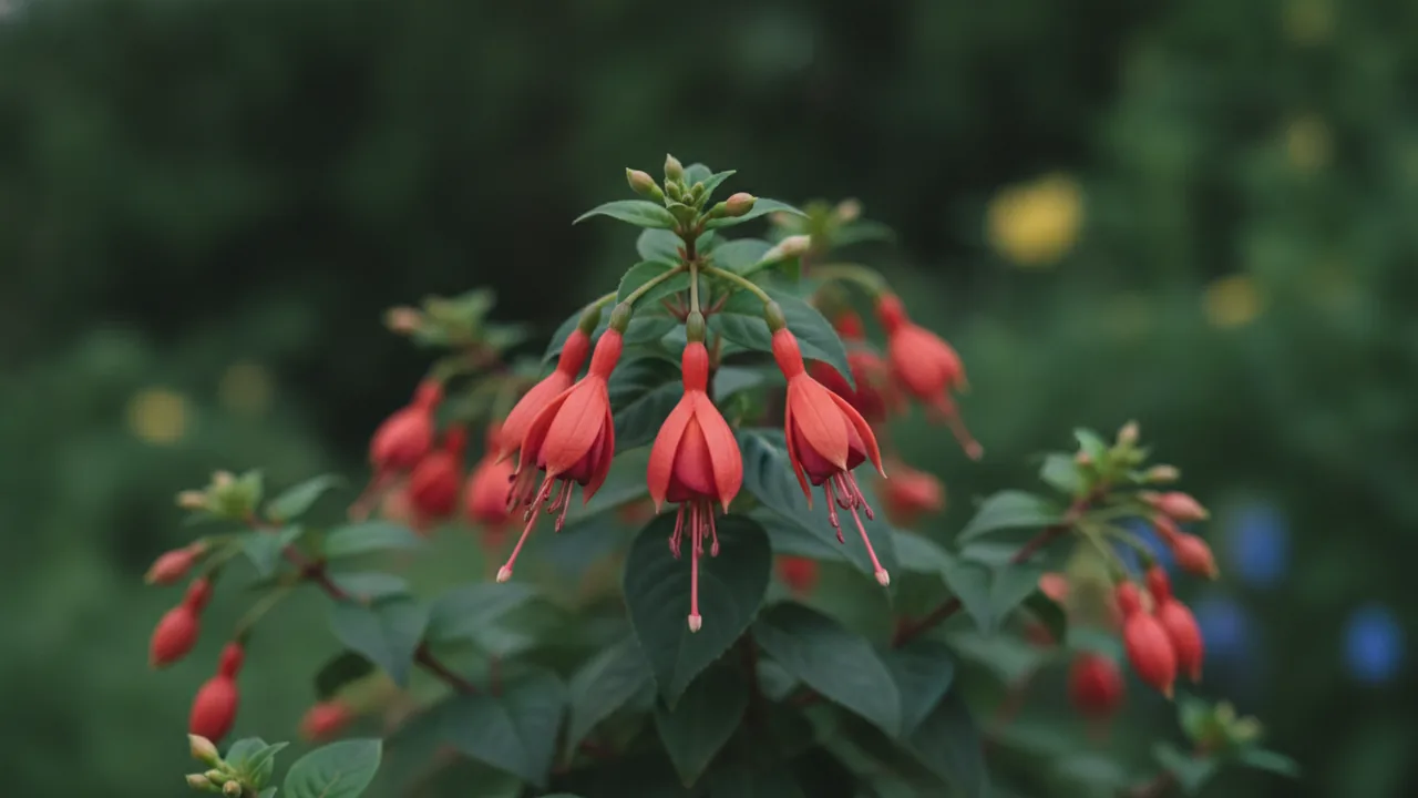 Gartenmeister (Fuchsia 'Gartenmeister Bonstedt') - orange flowers, illustrated plant card