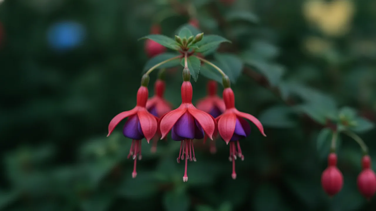 Marinka (Fuchsia 'Marinka') - red flowers, illustrated plant card