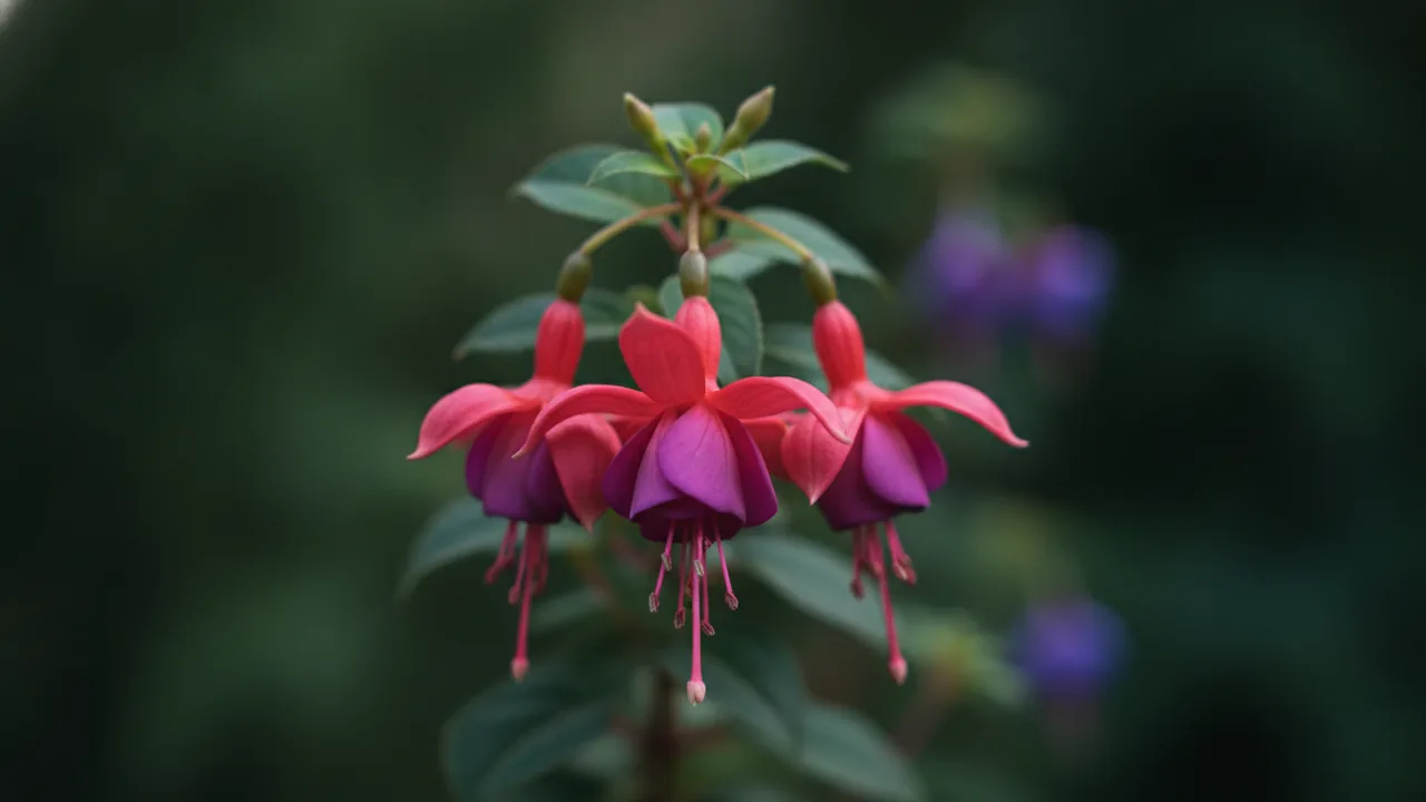 Pink Marshmallow (Fuchsia 'Pink Marshmallow') - pink flowers, illustrated plant card