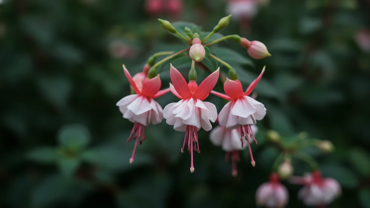 Swingtime (Fuchsia 'Swingtime') - red flowers, illustrated plant card
