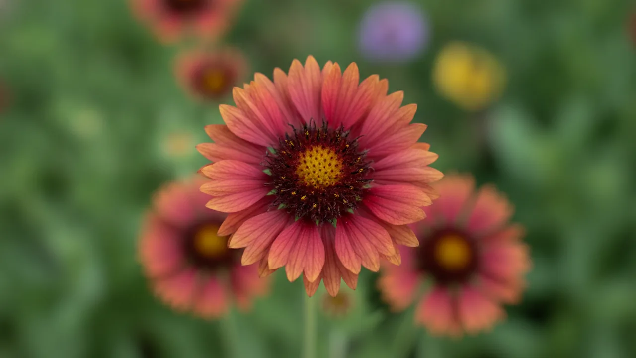 Burgundy (Gaillardia × grandiflora 'Burgundy') - red flowers, illustrated plant card