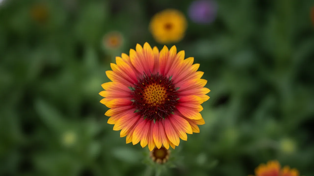Goblin (Gaillardia × grandiflora 'Goblin') - red flowers, illustrated plant card