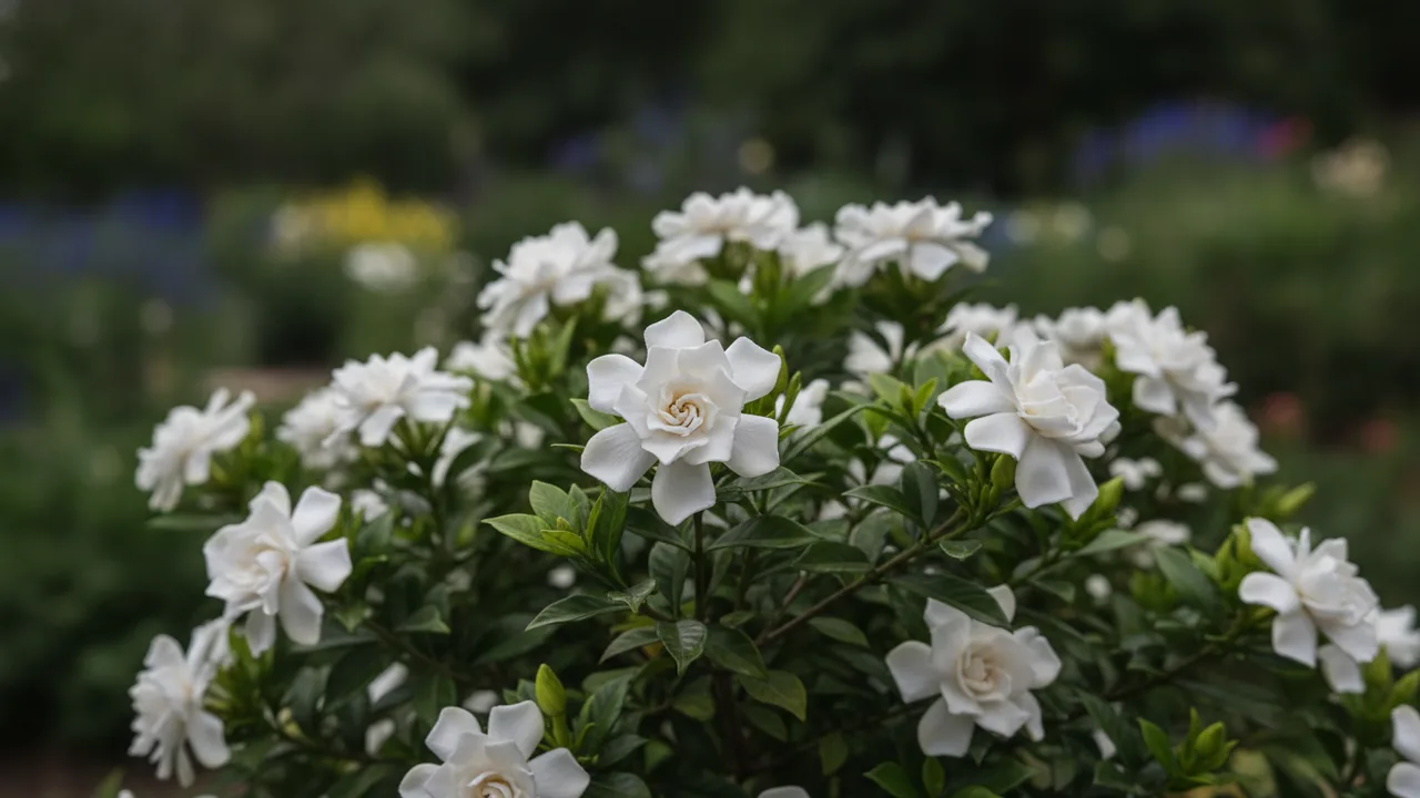 Veitchii (Gardenia jasminoides 'Veitchii') - white flowers, illustrated plant card