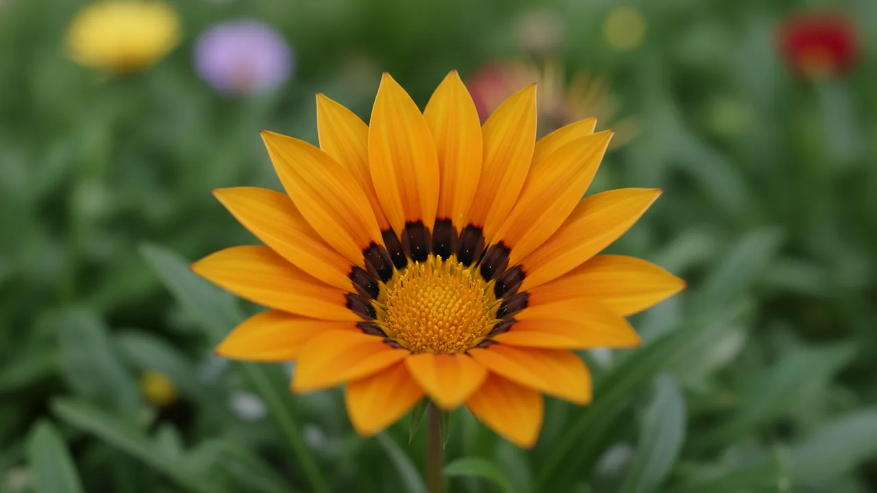Bronze Gazania (Gazania rigens) - orange flowers, illustrated plant card