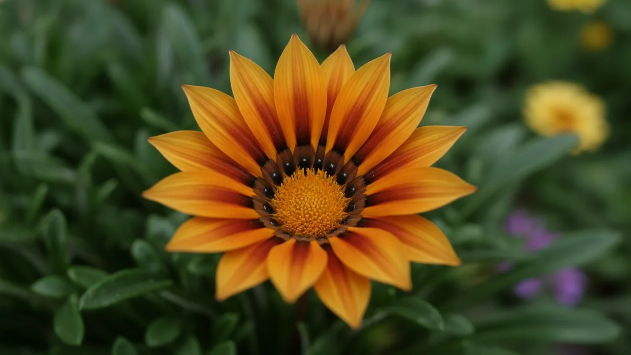 Tiger Stripe Gazania (Gazania 'New Day Tiger') - orange flowers, illustrated plant card