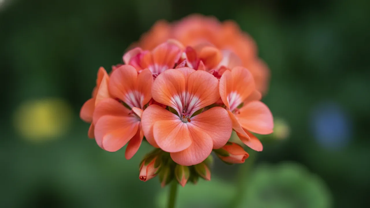 Salmon Geranium (Pelargonium 'Salmon') - pink flowers, illustrated plant card