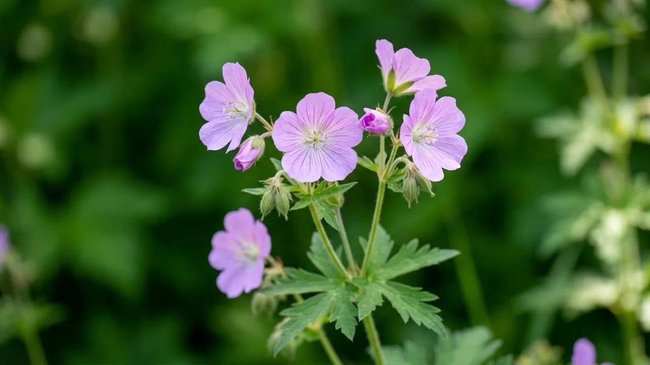 Wild Geranium (Geranium maculatum) - pink flowers, illustrated plant card