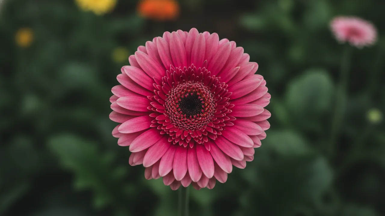 Deep Rose Gerbera (Gerbera jamesonii) - pink flowers, illustrated plant card