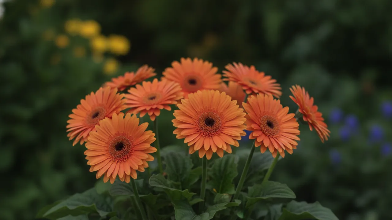 Gerbera Daisy (Gerbera jamesonii) - orange flowers, illustrated plant card