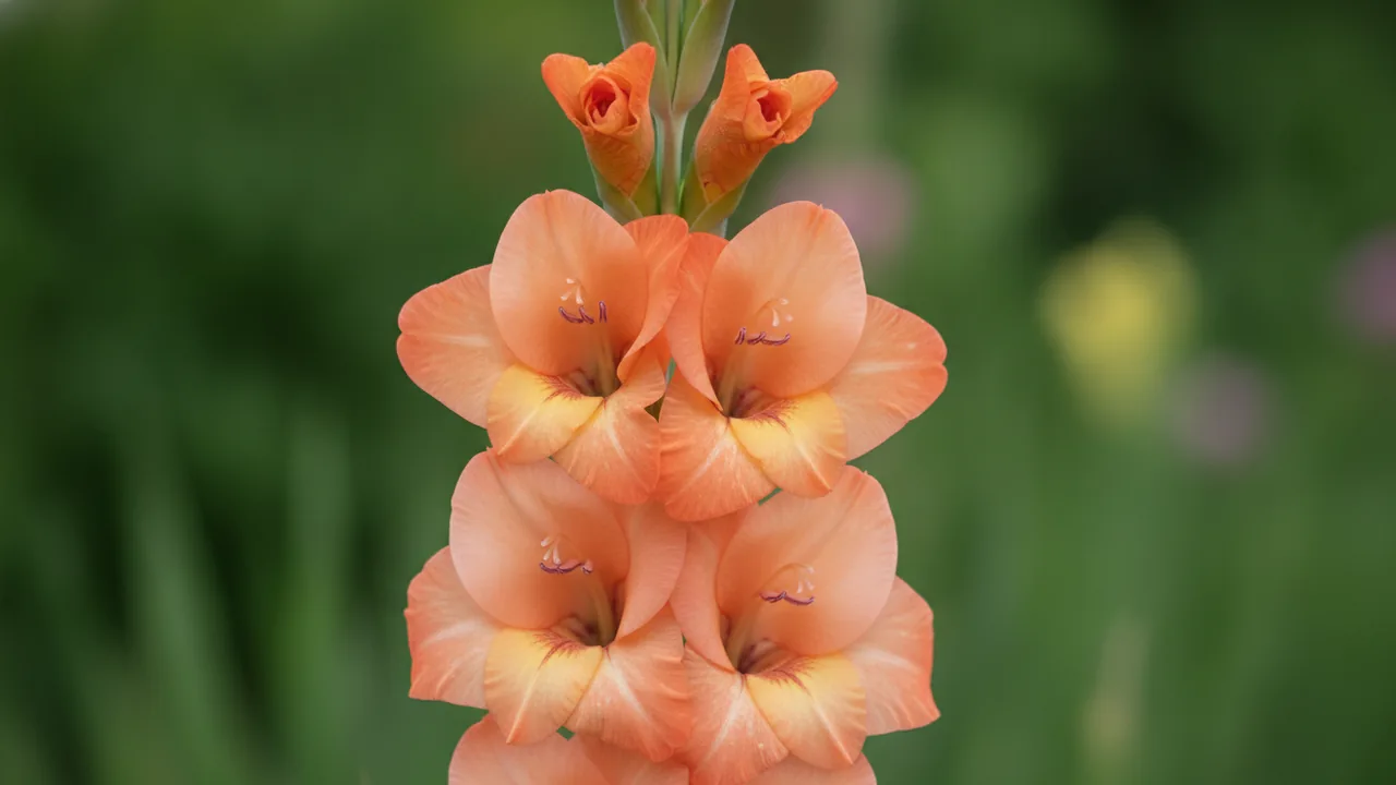Tangelo (Gladiolus 'Tangelo') - orange flowers, illustrated plant card