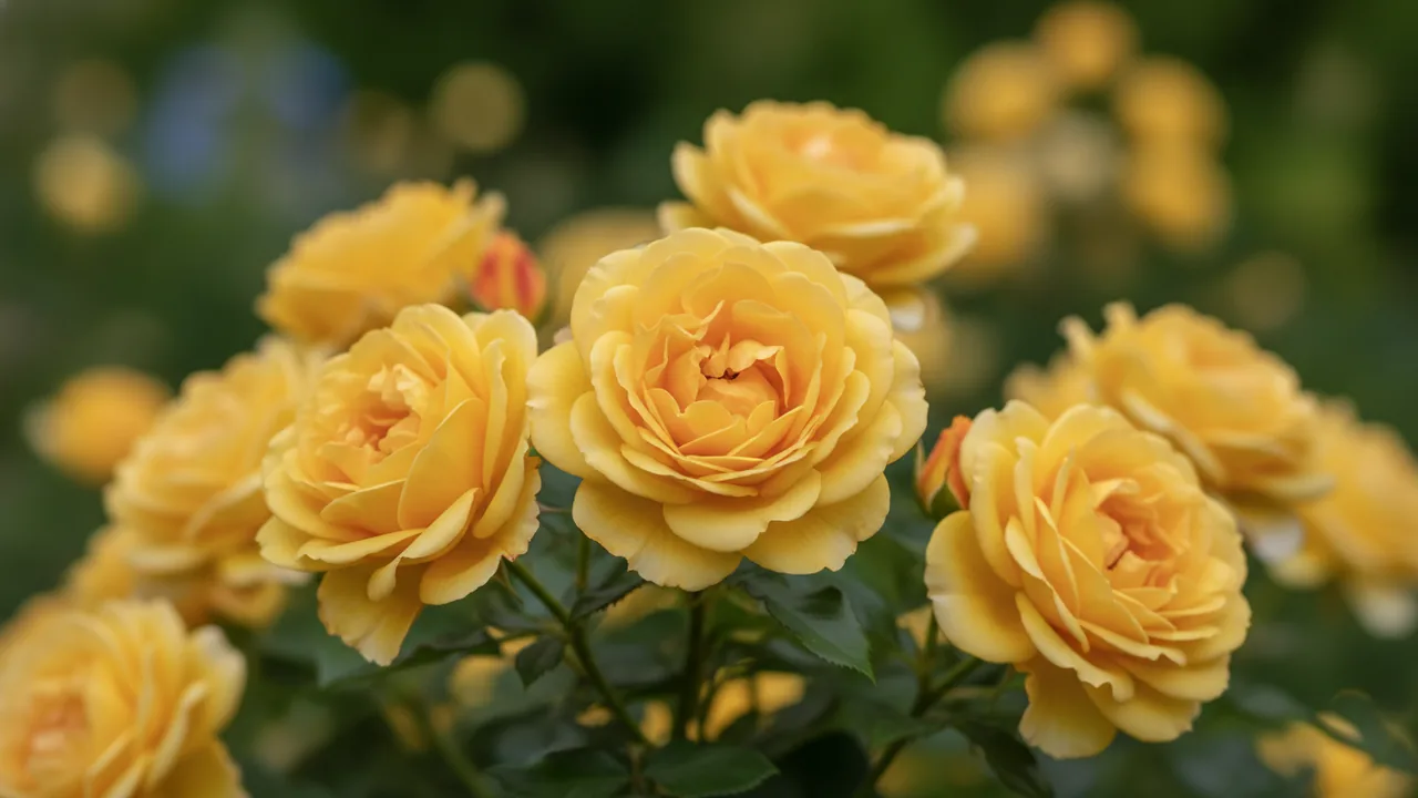 Gold Medal (Rosa 'Aroyqueli') - yellow flowers, illustrated plant card