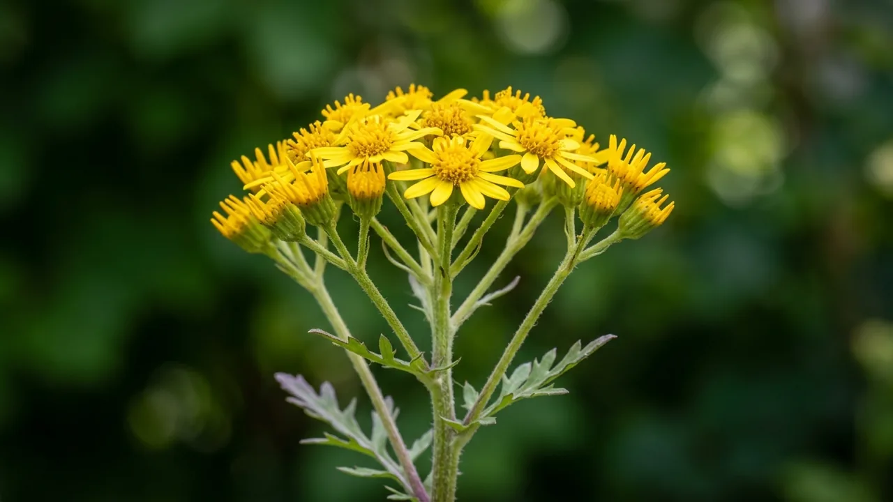 Golden Ragwort (Packera aurea) - yellow flowers, illustrated plant card