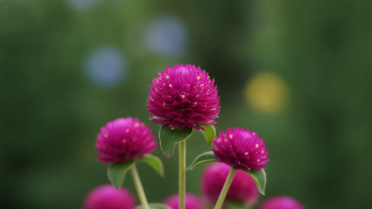 Globe Amaranth (Gomphrena) - pink flowers, illustrated plant card