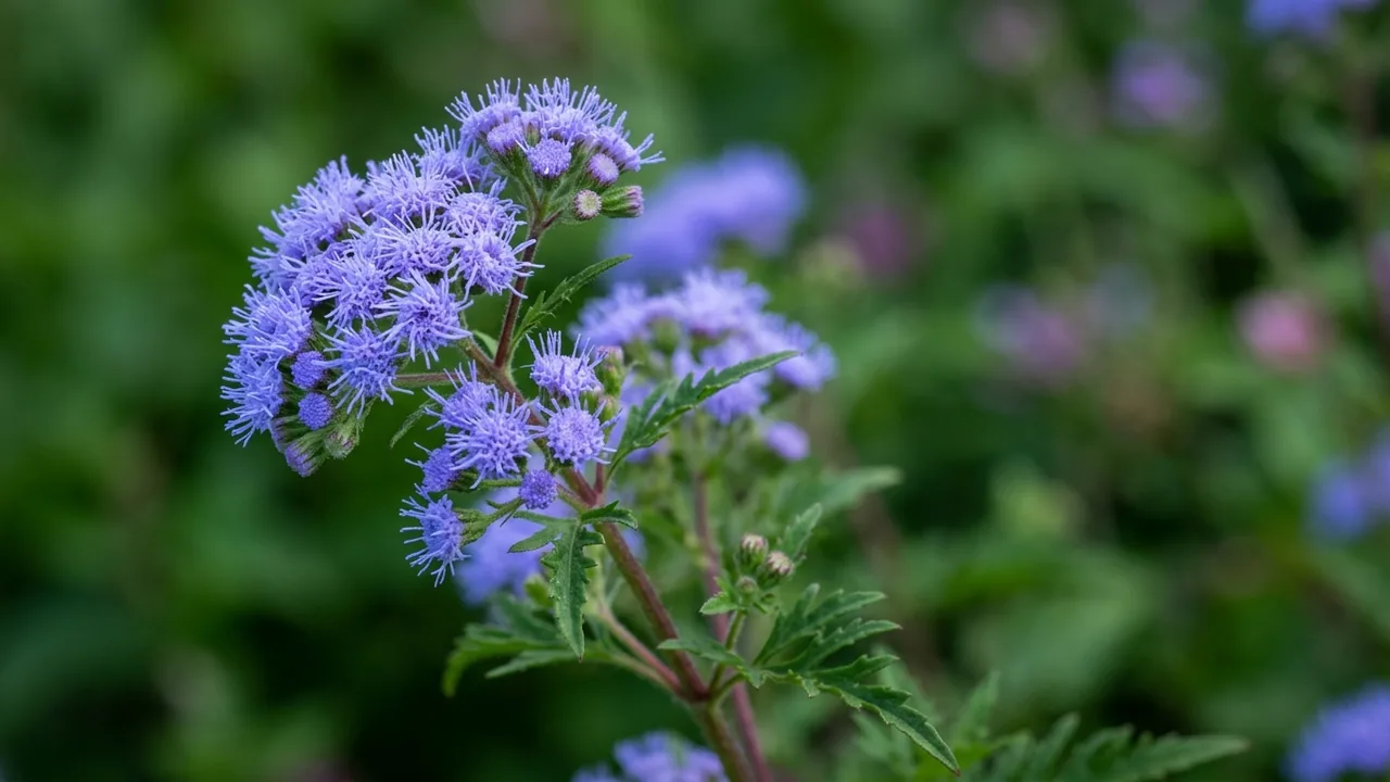 Gregg's Mistflower (Conoclinium dissectum) - blue flowers, illustrated plant card