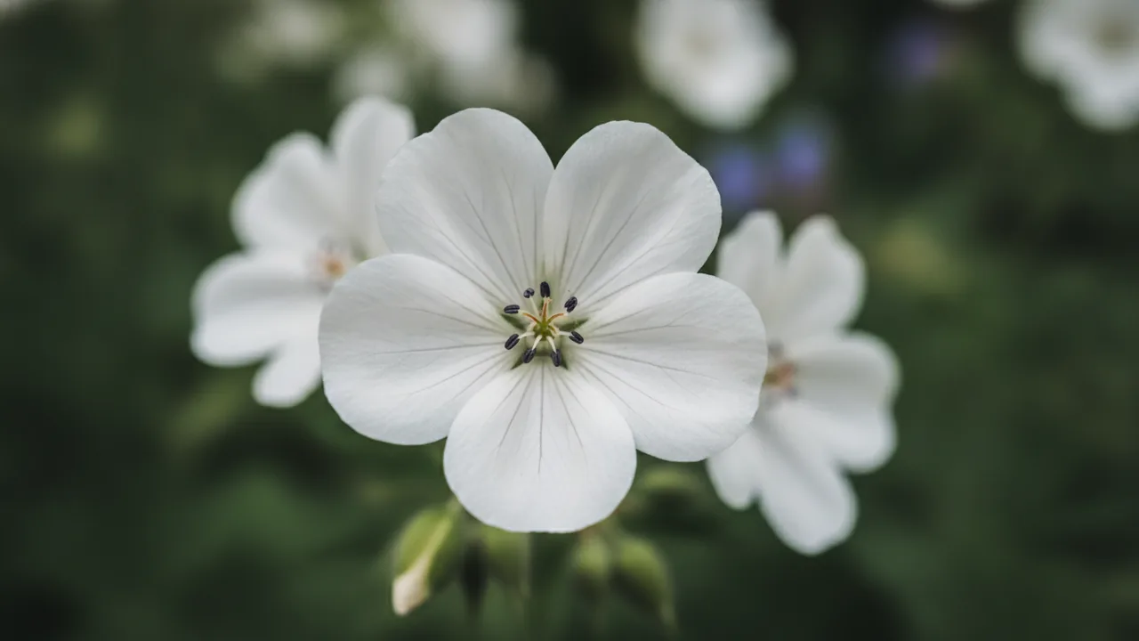 Biokovo (Geranium × cantabrigiense 'Biokovo') - white flowers, illustrated plant card