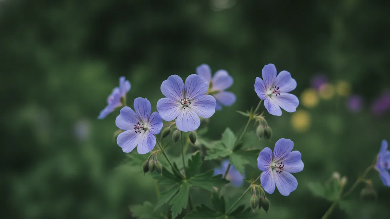 Johnson's Blue (Geranium 'Johnson's Blue') - blue flowers, illustrated plant card
