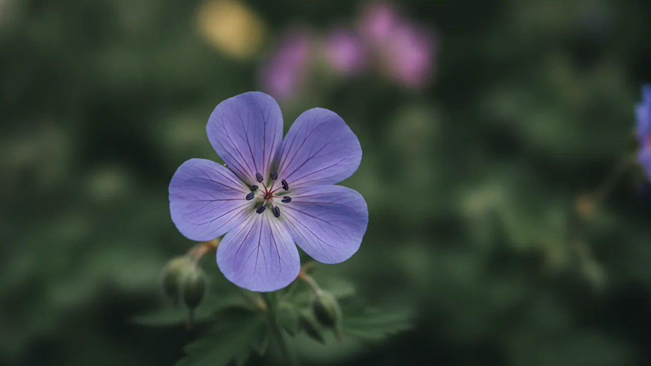 Rozanne (Geranium 'Rozanne') - blue flowers, illustrated plant card