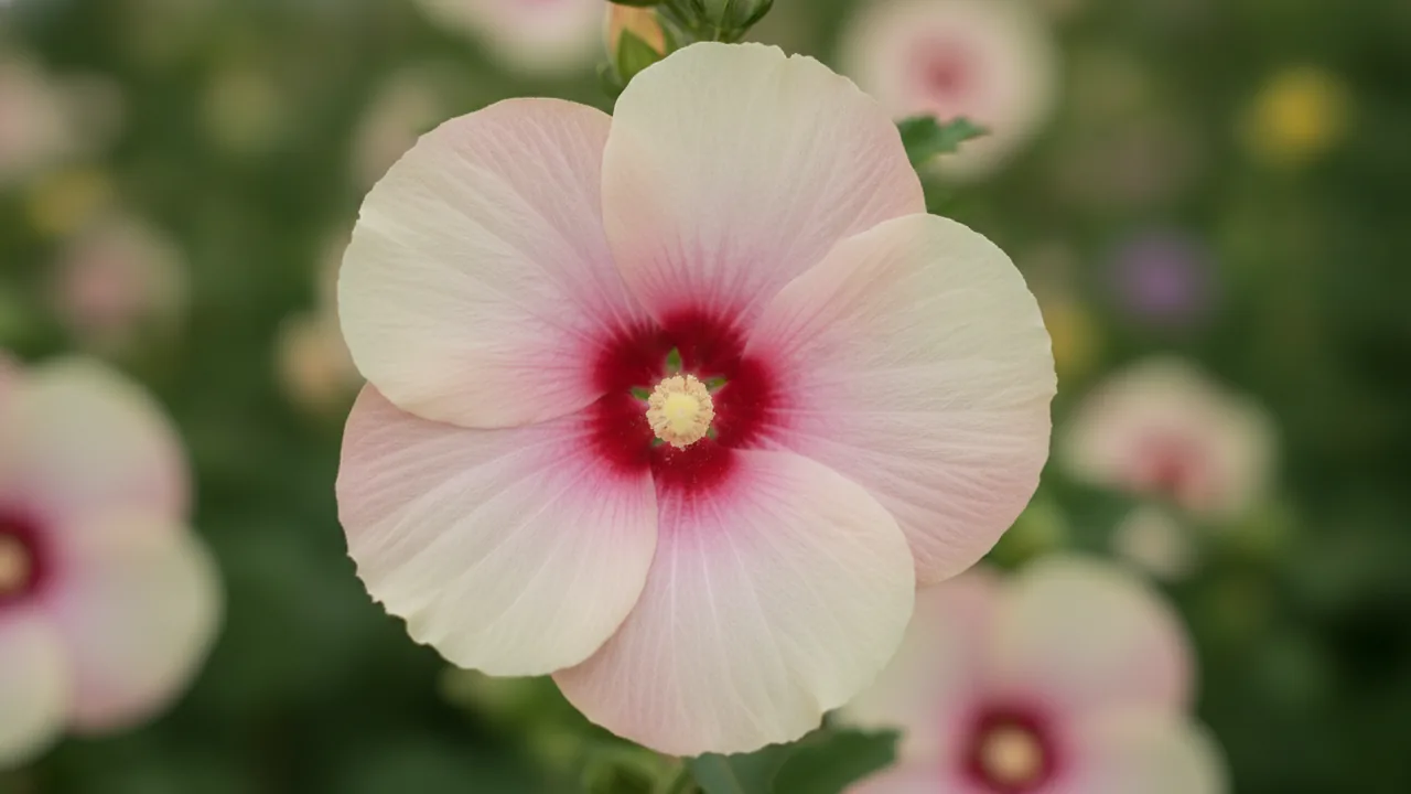 Luna Pink Swirl (Hibiscus moscheutos 'Luna Pink Swirl') - pink flowers, illustrated plant card