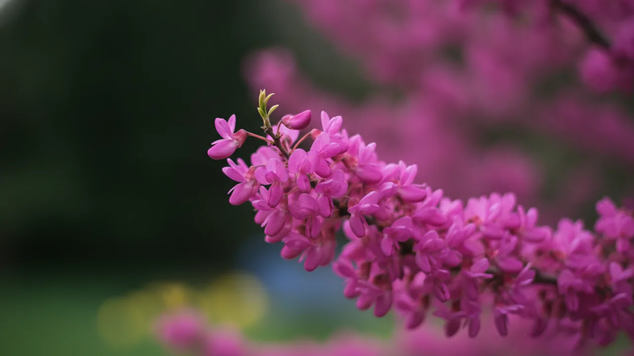 Hearts of Gold (Cercis canadensis 'Hearts of Gold') - pink flowers, illustrated plant card