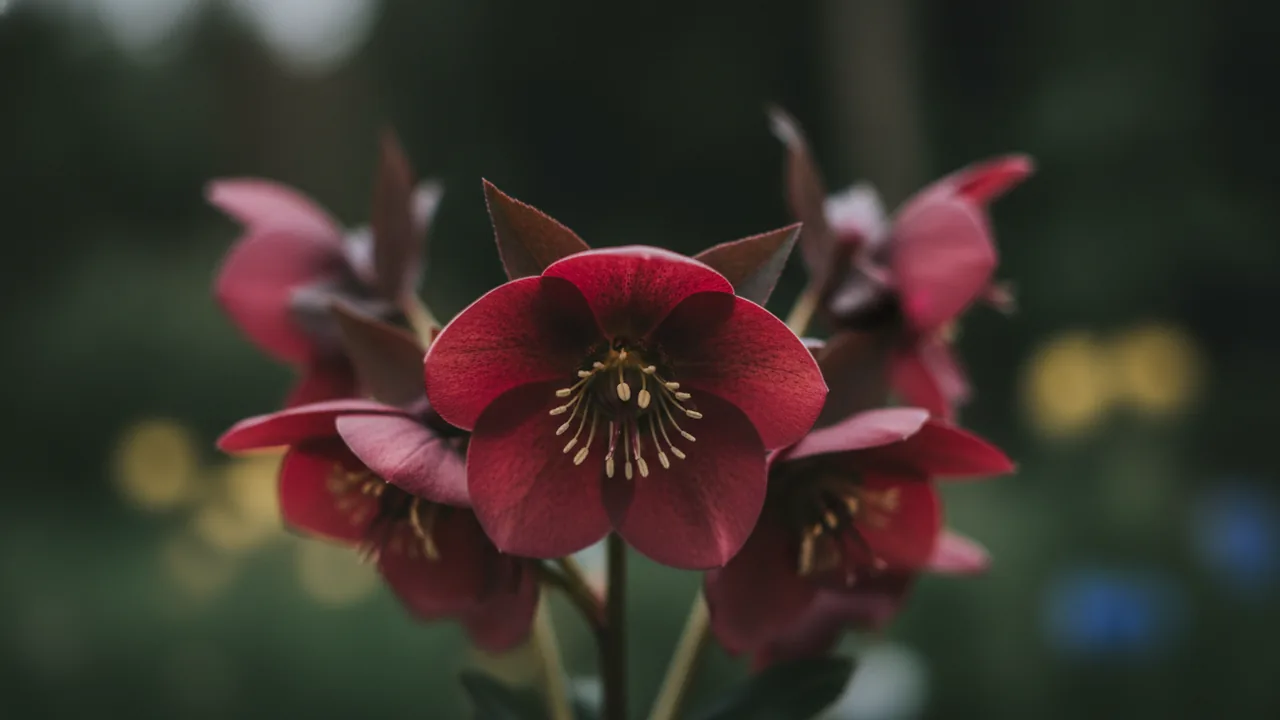 Anna's Red (Helleborus × hybridus 'Anna's Red') - red flowers, illustrated plant card