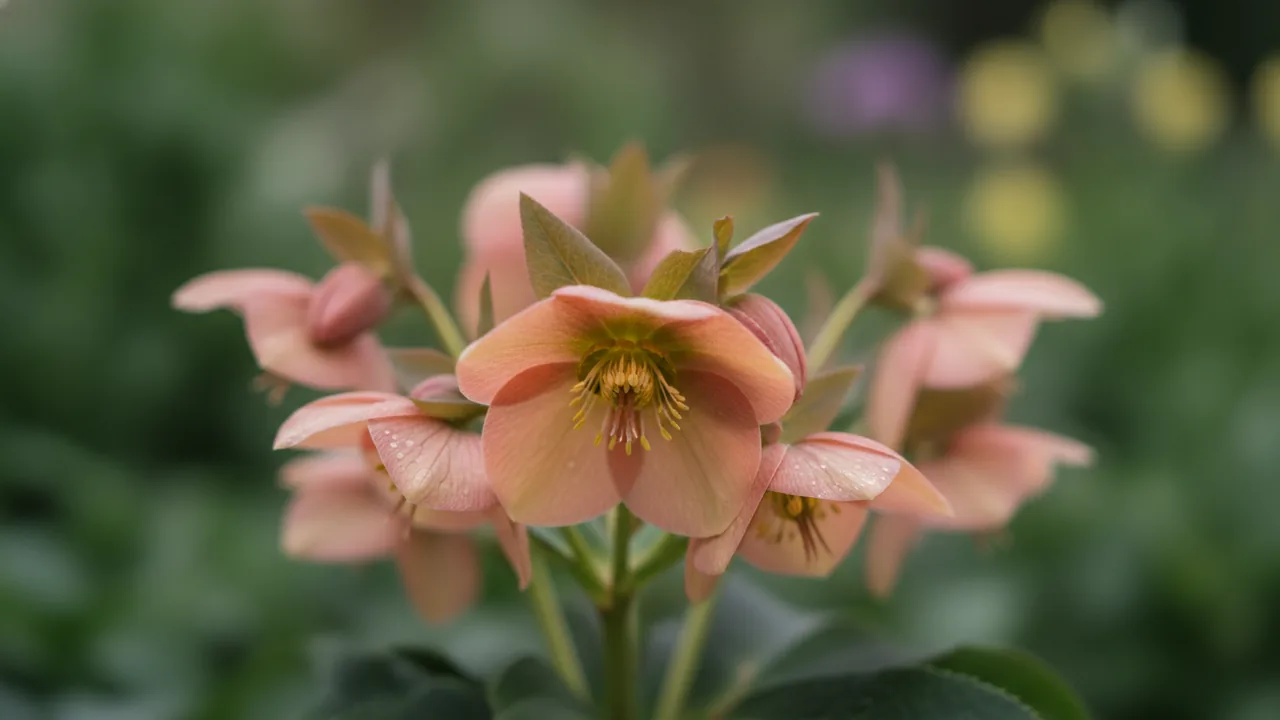 Cinnamon Snow (Helleborus × ballardiae 'Cinnamon Snow') - white flowers, illustrated plant card