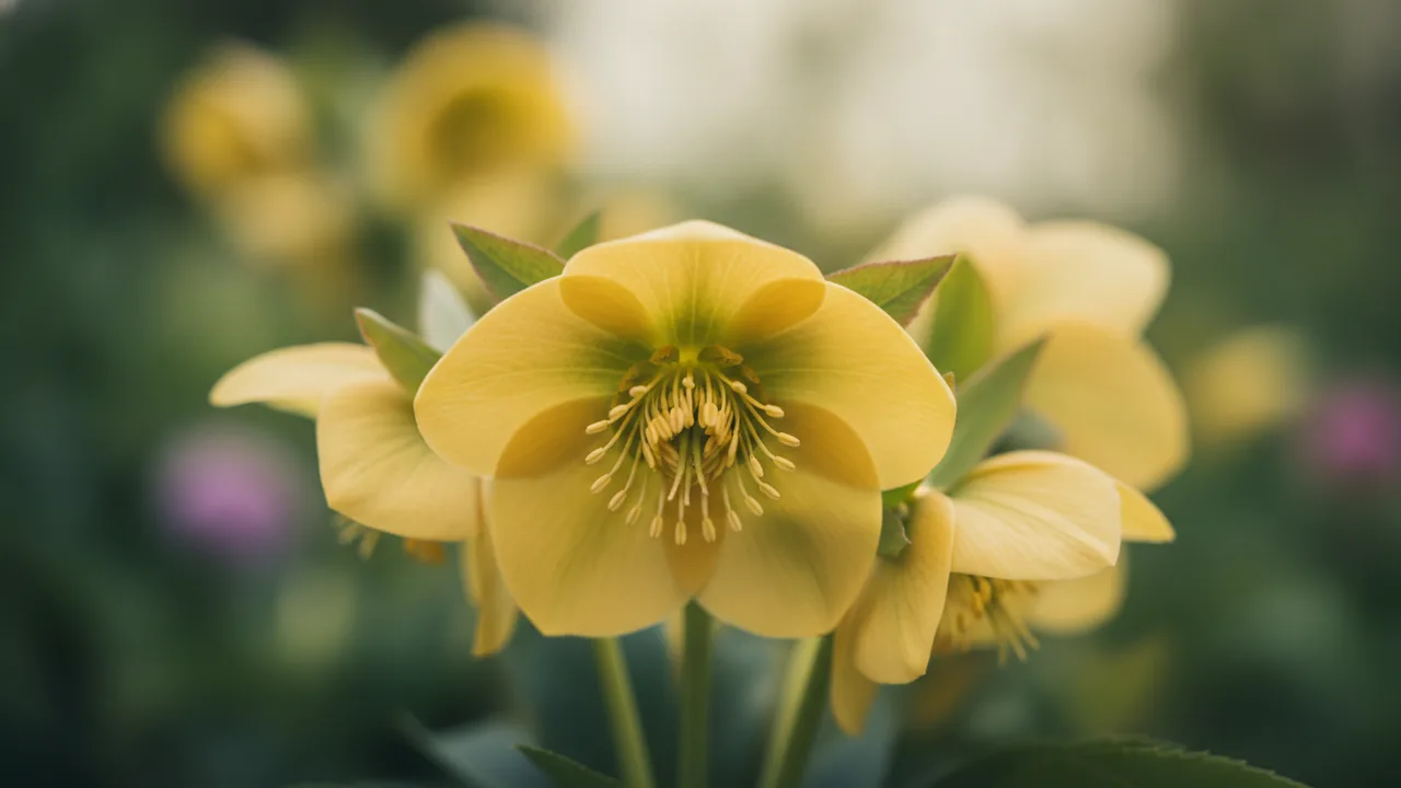 Golden Lotus (Helleborus × hybridus 'Golden Lotus') - yellow flowers, illustrated plant card