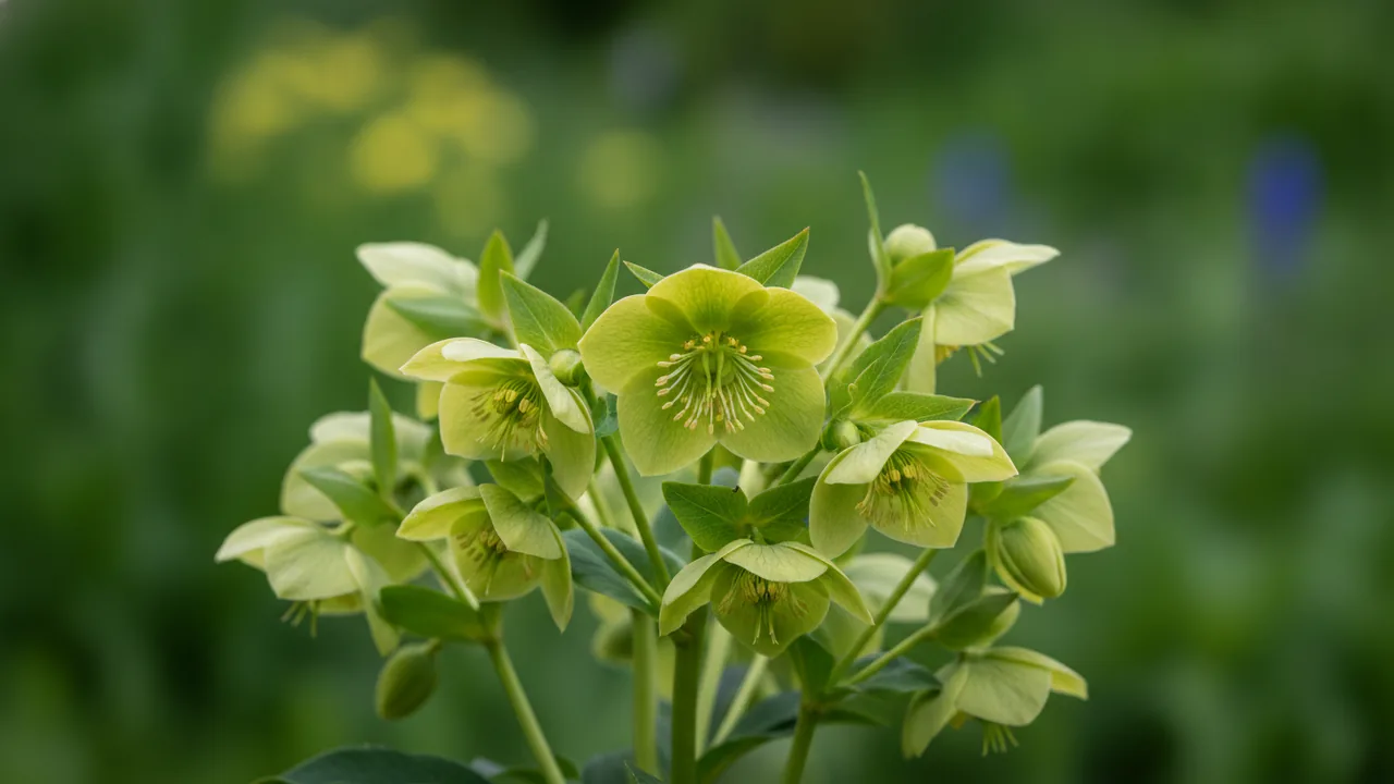 Green Hellebore (Helleborus × hybridus 'Green') - flowers, illustrated plant card